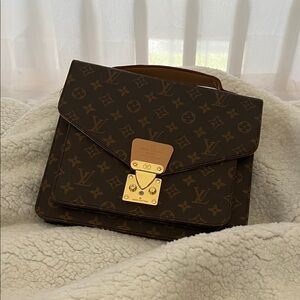 Louis Vuitton Monogram Canvas Top Handle Bag in Brown with Gold Hardware